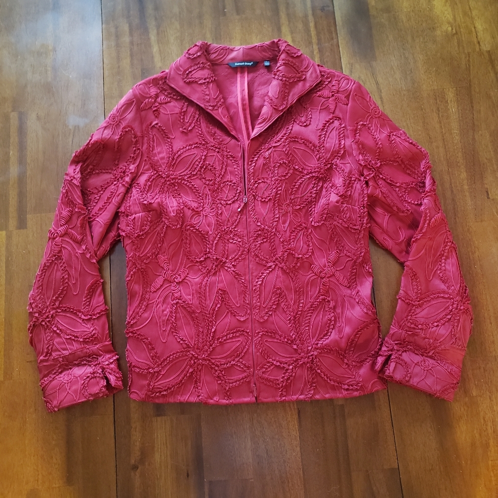 Samuel Dong Red Floral Ruffle Jacket